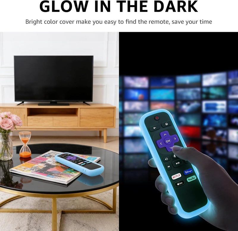 SOTATOO غطاء جهاز التحكم عن بعد 2 حزمة لجهاز Roku، غطاء بطارية لجهاز التحكم عن بعد لتلفاز TCL Roku الذكي، غلاف سيليكون لجهاز التحكم عن بعد لجهاز Roku، غلاف واقي عالمي لجهاز التحكم عن بعد يتوهج في الظلام باللونين الوردي والأزرق - Image 2